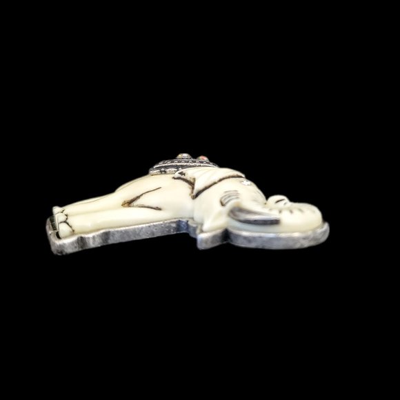 Plastic Faux Ivory Elephant Pendant With Rhinestones On A Sterling Silver Bezel - Picture 4 of 12